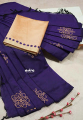 Purple - Sowmiya - Organic Bamboo Cotton with handblock print with raw silk blouse