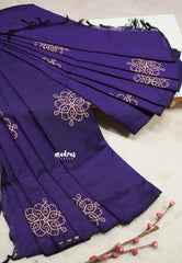 Purple - Sowmiya - Organic Bamboo Cotton with handblock print with raw silk blouse