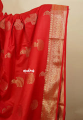 Classic Red - Sri valli pure satin silk with peacock buttas and gold zari border