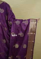 Wine Purple - Sri valli pure satin silk with peacock buttas and gold zari border