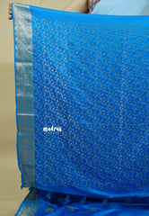 Bright blue - Sri valli pure satin silk with peacock buttas and gold zari border