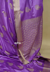 Lavender Purple - Sri valli pure satin silk with peacock buttas and gold zari border