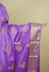 Lavender Purple - Sri valli pure satin silk with peacock buttas and gold zari border