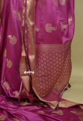 Onion pink - Sri valli pure satin silk with peacock buttas and gold zari border