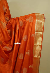 Burnt Orange - Sri valli pure satin silk with peacock buttas and gold zari border