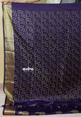 Jamun Purple - Sri valli pure satin silk with peacock buttas and gold zari border
