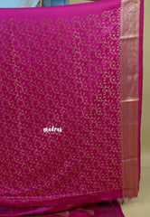 Rani Pink - Sri valli pure satin silk with peacock buttas and gold zari border