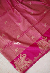 Queen's Pink - Sri valli pure satin silk with vairaoosi full weaving and elephant border