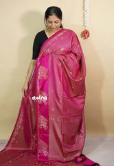 Queen's Pink - Sri valli pure satin silk with vairaoosi full weaving and elephant border