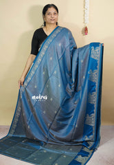 Peacock Blue - Sri valli pure satin silk with vairaoosi full weaving and elephant border
