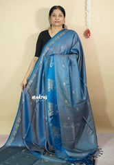 Peacock Blue - Sri valli pure satin silk with vairaoosi full weaving and elephant border