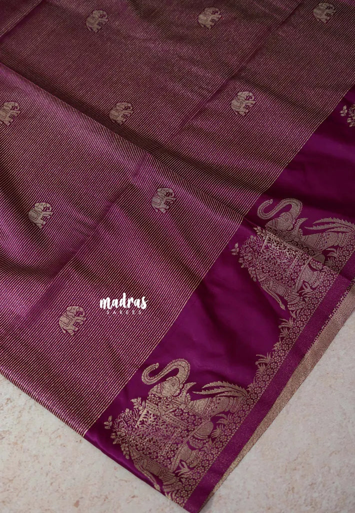 Magenta - Sri valli pure satin silk with vairaoosi full weaving and elephant border
