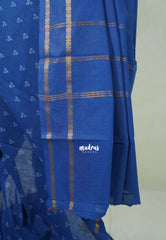 Cobalt Blue - Subbulakshmi - Sungudi 100 Count Saree with Rettapetta Rudraksham Border Ayutha ezhuthu Buttas with Blouse Combo - Best for Casual Wear | Summer Wear | School | College | Office wear