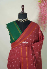 Majestic Maroon - Subbulakshmi - Sungudi 100 Count Saree with Rettapetta Rudraksham Border Ayutha ezhuthu Buttas with Blouse Combo - Best for Casual Wear | Summer Wear | School | College | Office wear