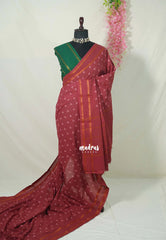 Majestic Maroon - Subbulakshmi - Sungudi 100 Count Saree with Rettapetta Rudraksham Border Ayutha ezhuthu Buttas with Blouse Combo - Best for Casual Wear | Summer Wear | School | College | Office wear