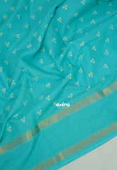 Turquoise Blue - Subbulakshmi - Sungudi 100 Count Saree with Rettapetta Rudraksham Border Ayutha ezhuthu Buttas with Blouse Combo - Best for Casual Wear | Summer Wear | School | College | Office wear
