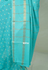 Turquoise Blue - Subbulakshmi - Sungudi 100 Count Saree with Rettapetta Rudraksham Border Ayutha ezhuthu Buttas with Blouse Combo - Best for Casual Wear | Summer Wear | School | College | Office wear