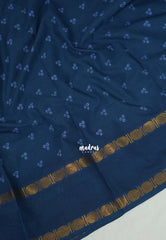 Dark Indigo Blue - Subbulakshmi - Sungudi 100 Count Saree with Rettapetta Rudraksham Border Ayutha ezhuthu Buttas with Blouse Combo - Best for Casual Wear | Summer Wear | School | College | Office wear