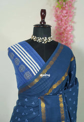 Dark Indigo Blue - Subbulakshmi - Sungudi 100 Count Saree with Rettapetta Rudraksham Border Ayutha ezhuthu Buttas with Blouse Combo - Best for Casual Wear | Summer Wear | School | College | Office wear