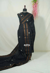 Jet Black - Subbulakshmi - Sungudi 100 Count Saree with Rettapetta Rudraksham Border Ayutha ezhuthu Buttas with Blouse Combo - Best for Casual Wear | Summer Wear | School | College | Office wear