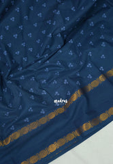 Indigo Blue - Subbulakshmi - Sungudi 100 Count Saree with Rettapetta Rudraksham Border Ayutha ezhuthu Buttas with Blouse Combo - Best for Casual Wear | Summer Wear | School | College | Office wear