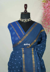 Indigo Blue - Subbulakshmi - Sungudi 100 Count Saree with Rettapetta Rudraksham Border Ayutha ezhuthu Buttas with Blouse Combo - Best for Casual Wear | Summer Wear | School | College | Office wear