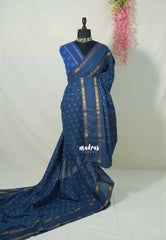 Indigo Blue - Subbulakshmi - Sungudi 100 Count Saree with Rettapetta Rudraksham Border Ayutha ezhuthu Buttas with Blouse Combo - Best for Casual Wear | Summer Wear | School | College | Office wear