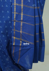 Cobalt Blue with Hakoba - Subbulakshmi - Sungudi 100 Count Saree with Rettapetta Rudraksham Border Ayutha ezhuthu Buttas with Cut work Blouse Combo - Best for Casual Wear | Summer Wear | School | College | Office wear