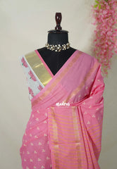 Rosemilk Pink - Subbulakshmi - Sungudi 100 Count Saree with Rettapetta Rudraksham Border Ayutha ezhuthu Buttas with Blouse Combo - Best for Casual Wear | Summer Wear | School | College | Office wear