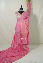 Rosemilk Pink - Subbulakshmi - Sungudi 100 Count Saree with Rettapetta Rudraksham Border Ayutha ezhuthu Buttas with Blouse Combo - Best for Casual Wear | Summer Wear | School | College | Office wear