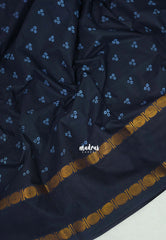 Midnight Blue - Subbulakshmi - Sungudi 100 Count Saree with Rettapetta Rudraksham Border Ayutha ezhuthu Buttas with Blouse Combo - Best for Casual Wear | Summer Wear | School | College | Office wear