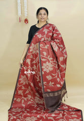 Rust Red - Sundari – Premium Kota Tussar Silk Saree with floral prints body