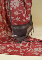 Rust Red - Sundari – Premium Kota Tussar Silk Saree with floral prints body