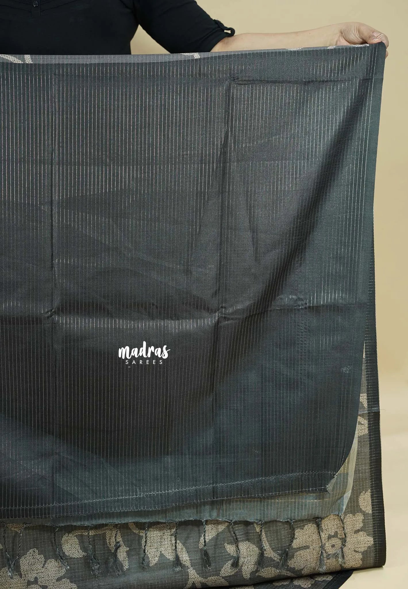 Charcoal Grey - Sundari – Premium Kota Tussar Silk Saree with floral prints body
