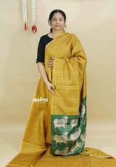 Mustard Yellow - Sundari – Premium Kota Tussar Silk Saree with Pichwai Cow Printed pallu and blouse