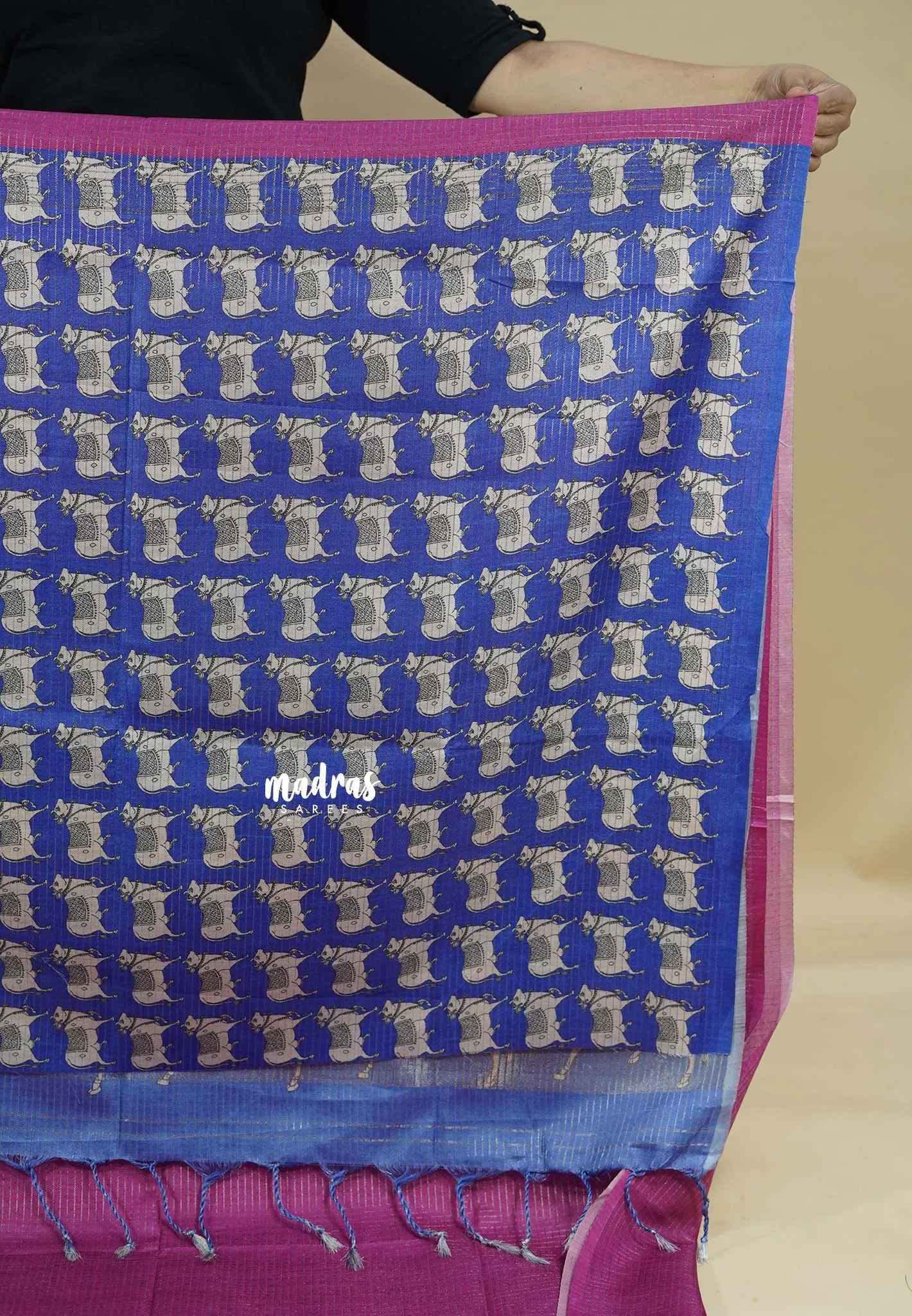 Magenta pink - Sundari – Premium Kota Tussar Silk Saree with Pichwai Cow Printed pallu and blouse