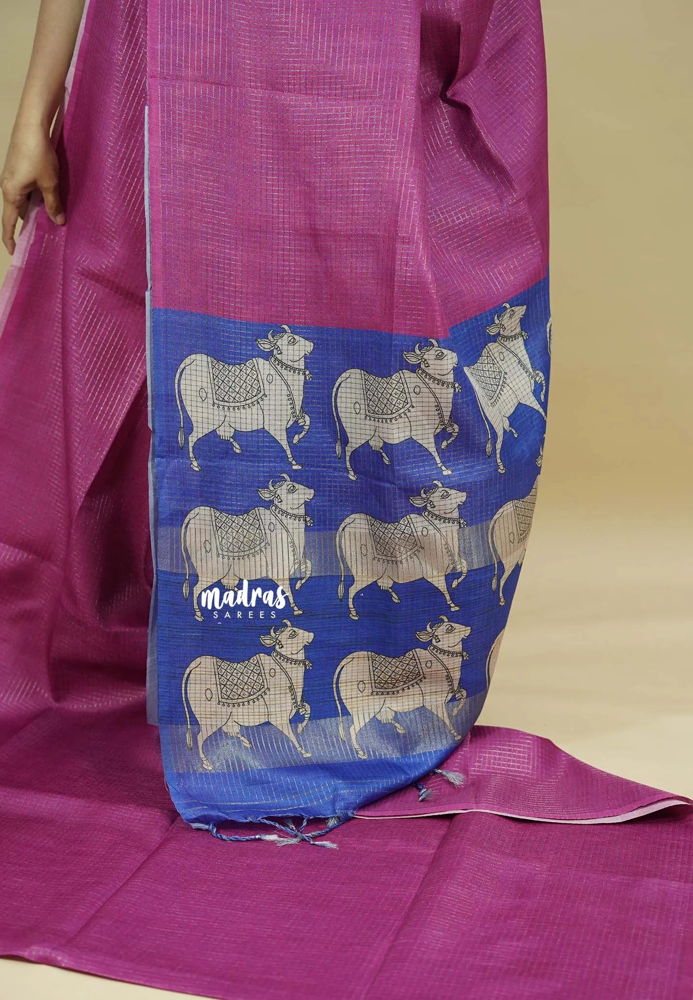 Magenta pink - Sundari – Premium Kota Tussar Silk Saree with Pichwai Cow Printed pallu and blouse