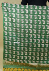 Deep Green - Sundari – Premium Kota Tussar Silk Saree with Pichwai Cow Printed pallu and blouse
