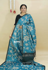 Teal Blue - Sundari – Premium Kota Tussar Silk Saree with floral prints body