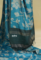 Teal Blue - Sundari – Premium Kota Tussar Silk Saree with floral prints body