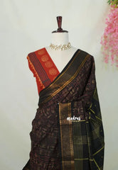 Jet Black - Subbulakshmi - Sungudi 100 Count Saree Tribal Print with Tissue Border with Blouse Combo - Best for Casual Wear | Summer Wear | Temple visit
