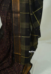 Jet Black - Subbulakshmi - Sungudi 100 Count Saree Tribal Print with Tissue Border with Blouse Combo - Best for Casual Wear | Summer Wear | Temple visit