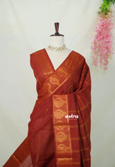 Rust Brown - Subbulakshmi - Sungudi 100 Count Saree Veltheri with Peacock Border with Blouse Combo - Best for Casual Wear | Summer Wear | Temple visit
