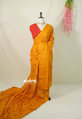 Temple Turmeric Yellow - Subbulakshmi - Sungudi 100 Count Saree Aathini Tamizh Letters Prints with Rettapet Rudraksham Border with Blouse Combo - Best for Casual Wear | Summer Wear | Temple visit