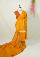 Temple Turmeric Yellow - Subbulakshmi - Sungudi 100 Count Saree Checks with Rettapetta Rudraksham Border with Ajrakh Blouse Combo - Best for Casual Wear | Summer Wear | School | College | Office wear