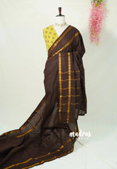 Coffee Brown - Subbulakshmi - Sungudi 100 Count Plain Saree with Rettapetta Rudraksham Border with kolam Blouse Combo - Best for Casual Wear | Summer Wear | Temple visit