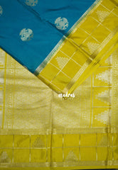 Teal Blue - Swara – Grandeur Pure Viscose Saree Silk Gandaberunda Buttas with Classic Temple & Checks Border - Best for Diwali Festive | Wedding Functions