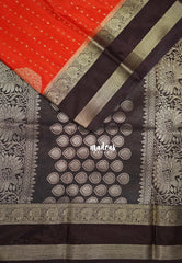 Sunset Orange - Swara – Grandeur Pure Viscose Saree Silk Zari Weaving Buttas with Floral Border & Contrast Pallu and Blouse - Best for Diwali Festive | Wedding Functions