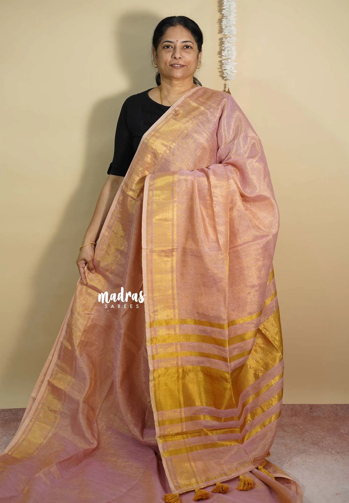 Golden Peach - Swarna - Organic Soft Tissue linen saree