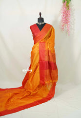 Sunlit Mustard Orange - Tansui silk plain body  with temple border